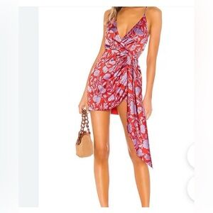 Lovers + Friends Kamala mini dress sleeveless red purple floral satin size XS.